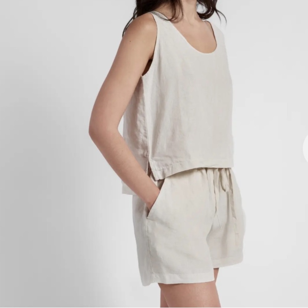 parachute linen short and tank set in bone